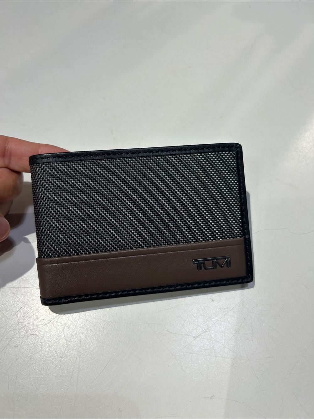 NWT Tumi ballistic nylon gray and Brown Men's wallet